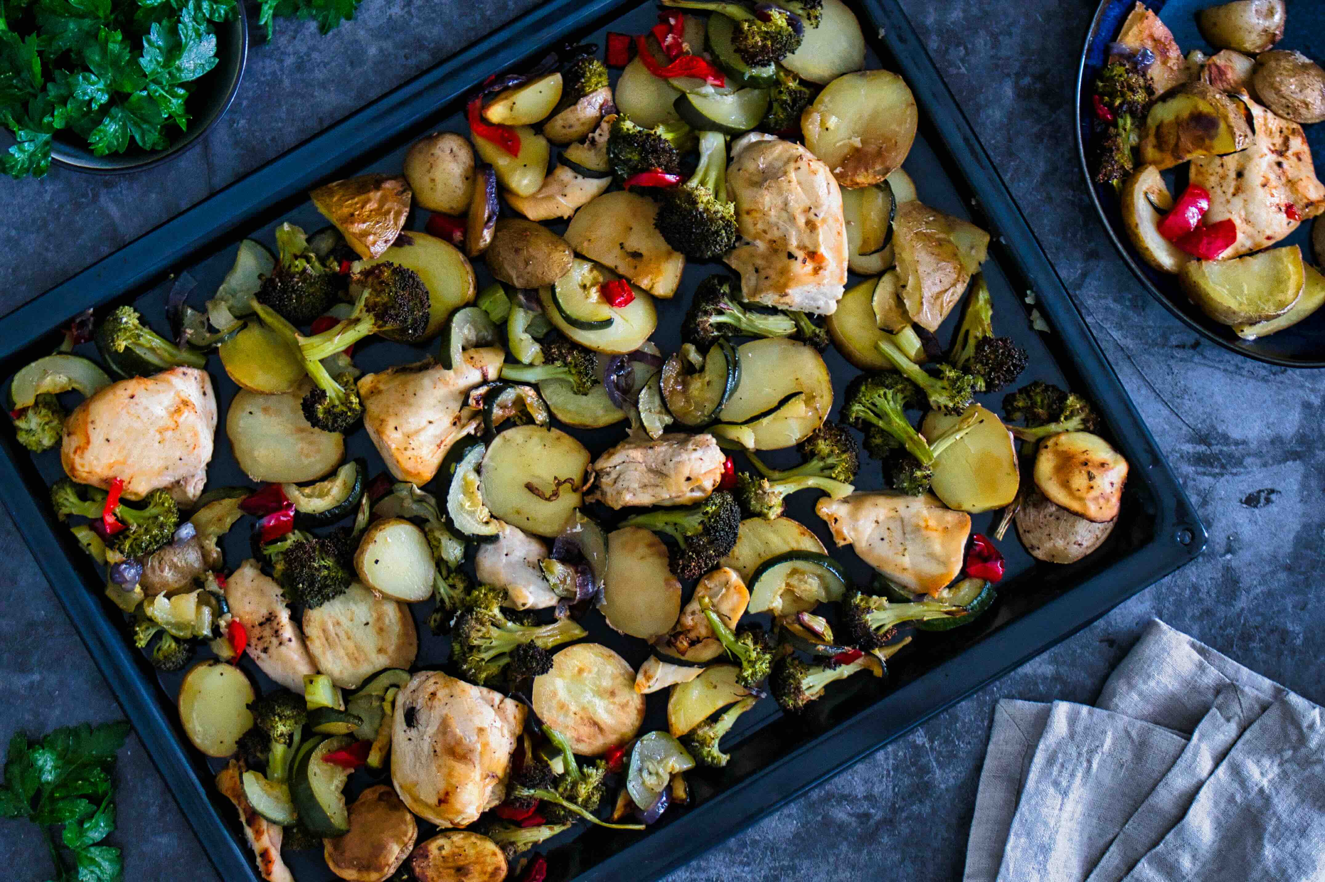 Rezept: Ofenblech-Hähnchen mit Kartoffeln & Gemüse 4.6 (44)